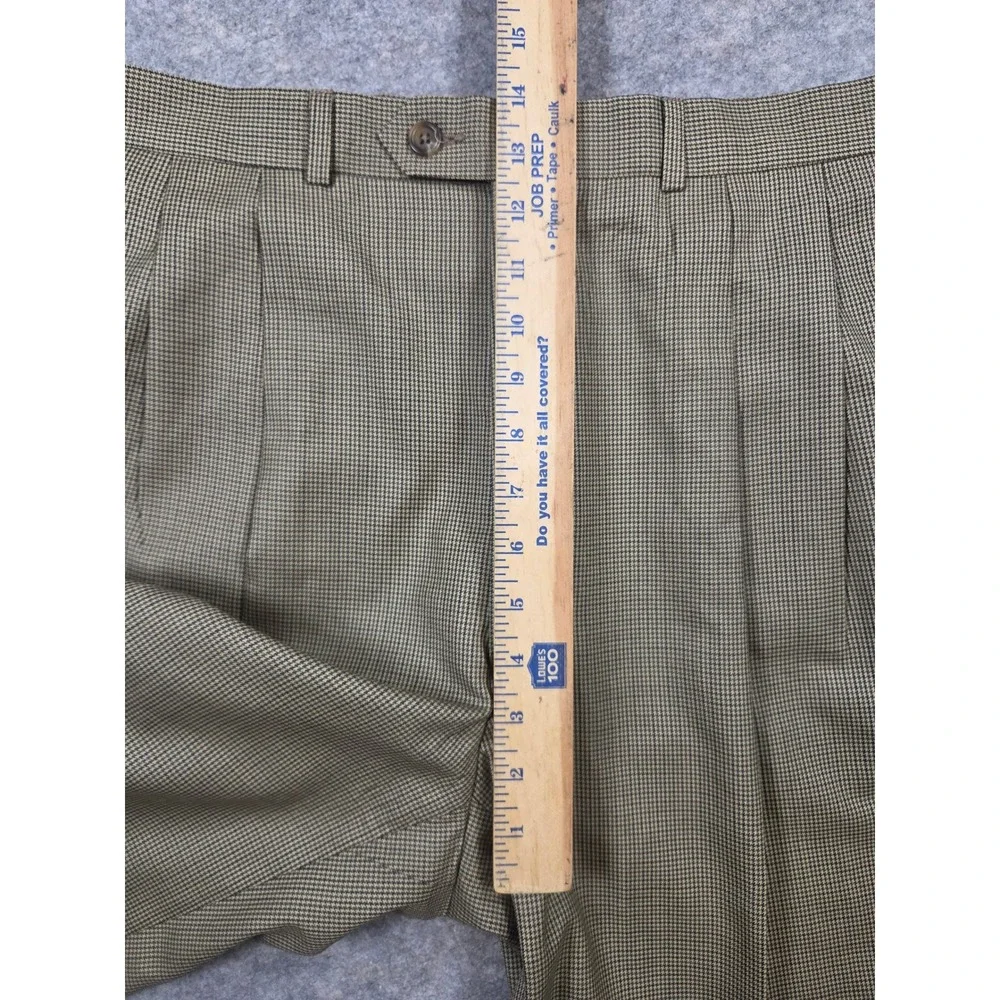 Lauren Ralph Lauren Wool Cashmere Pleated Dress Pants Houndstooth Brown 36x32